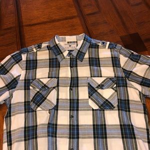 Pop Icon blue plaid shirt roll up sleeve XL Buckle